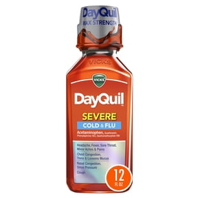 Vicks DayQuil SEVERE Cold & Flu Liquid, Cold and Flu Medicine for Adults, Citrus, 12 fl oz