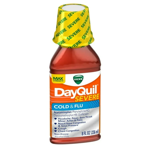 Vicks DayQuil Severe Max Strength Non-Drowsy Alcohol Free Cold & Flu Liquid, 8 Fl Oz