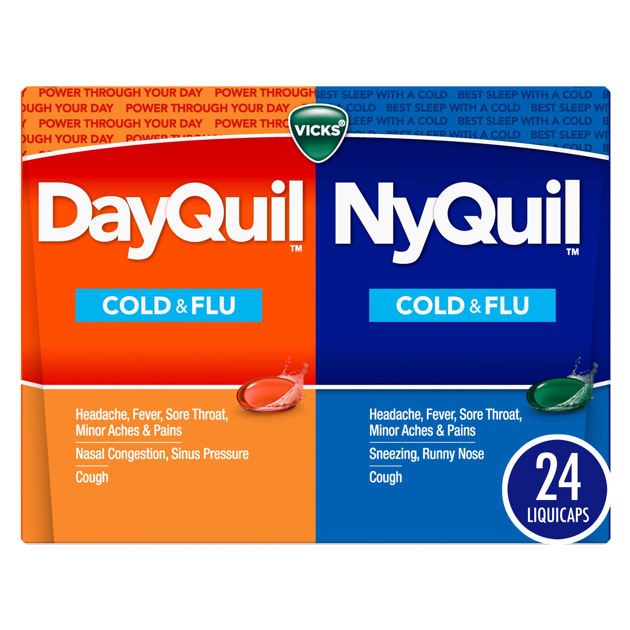Vicks DayQuil and NyQuil Cold and Flu Liquicaps, Cold and Flu Medicine for Adults, 24 Count