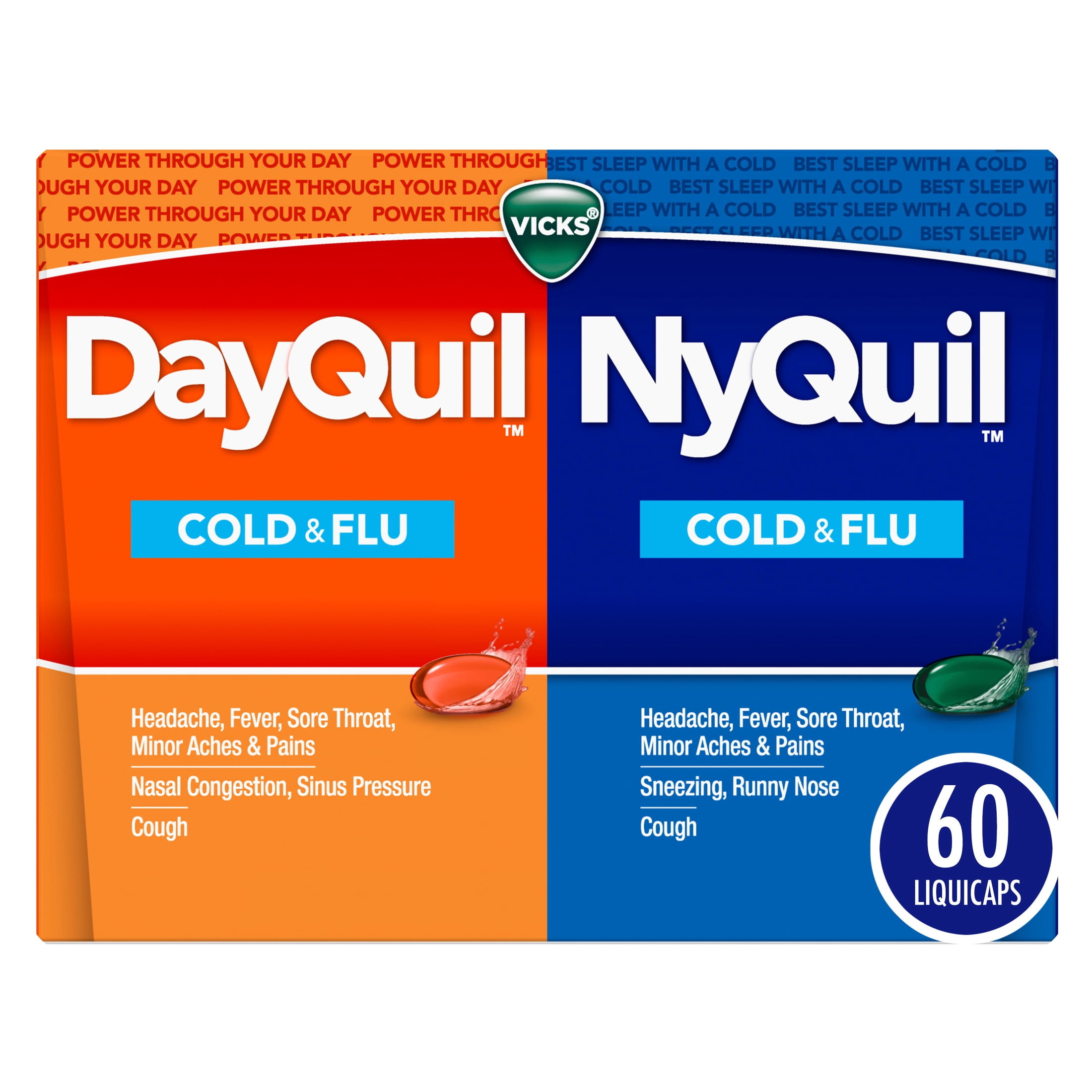 Vicks DayQuil & NyQuil Cold and Flu Liquicaps, Cold and Flu Medicine for Adults, 60 Count