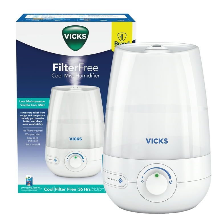 Vicks 1 Gallon Filter Free Cool Mist Humidifier 400 Sq ft White VUL545