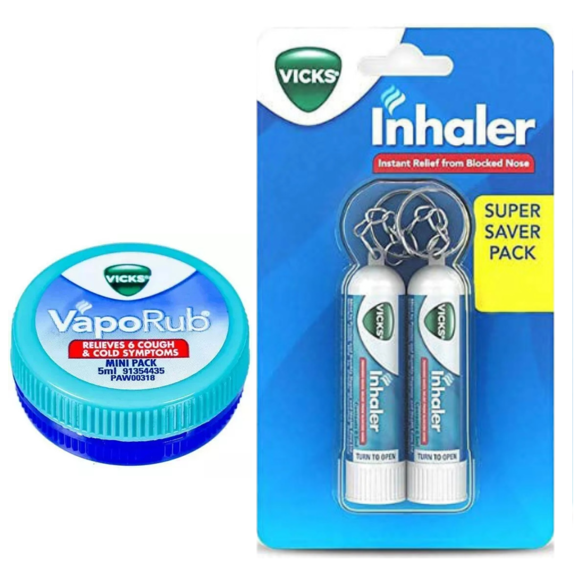 Vicks Inhaler Nasal Vapor Sticks, 0.5ml Tubes Value Pack 2Count +FREE Vicks VapoRub5ml Blocked Nose, Cold & Allergy Relief