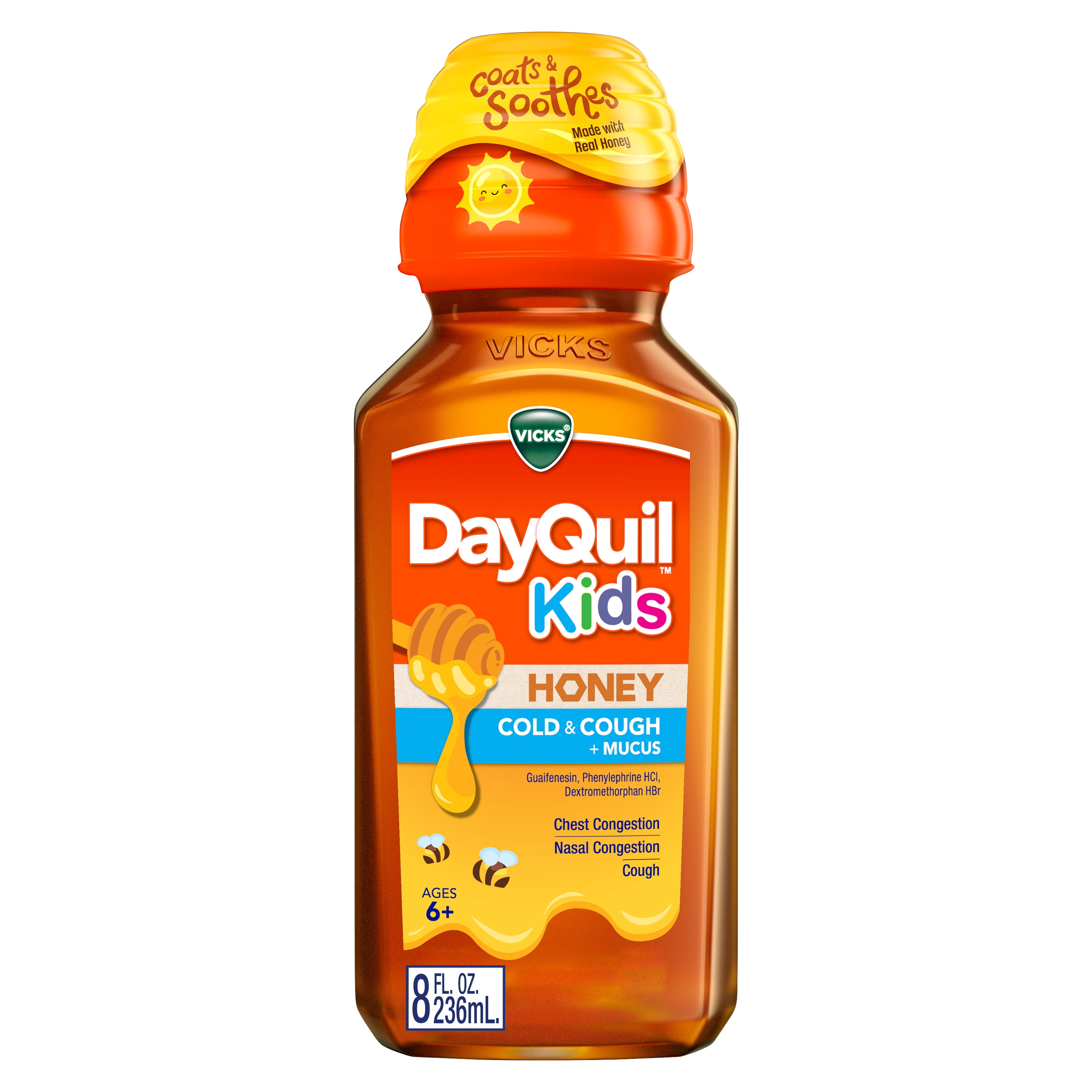 Vicks Kids DayQuil Honey Cold & Cough + Mucus Relief Liquid, overthe