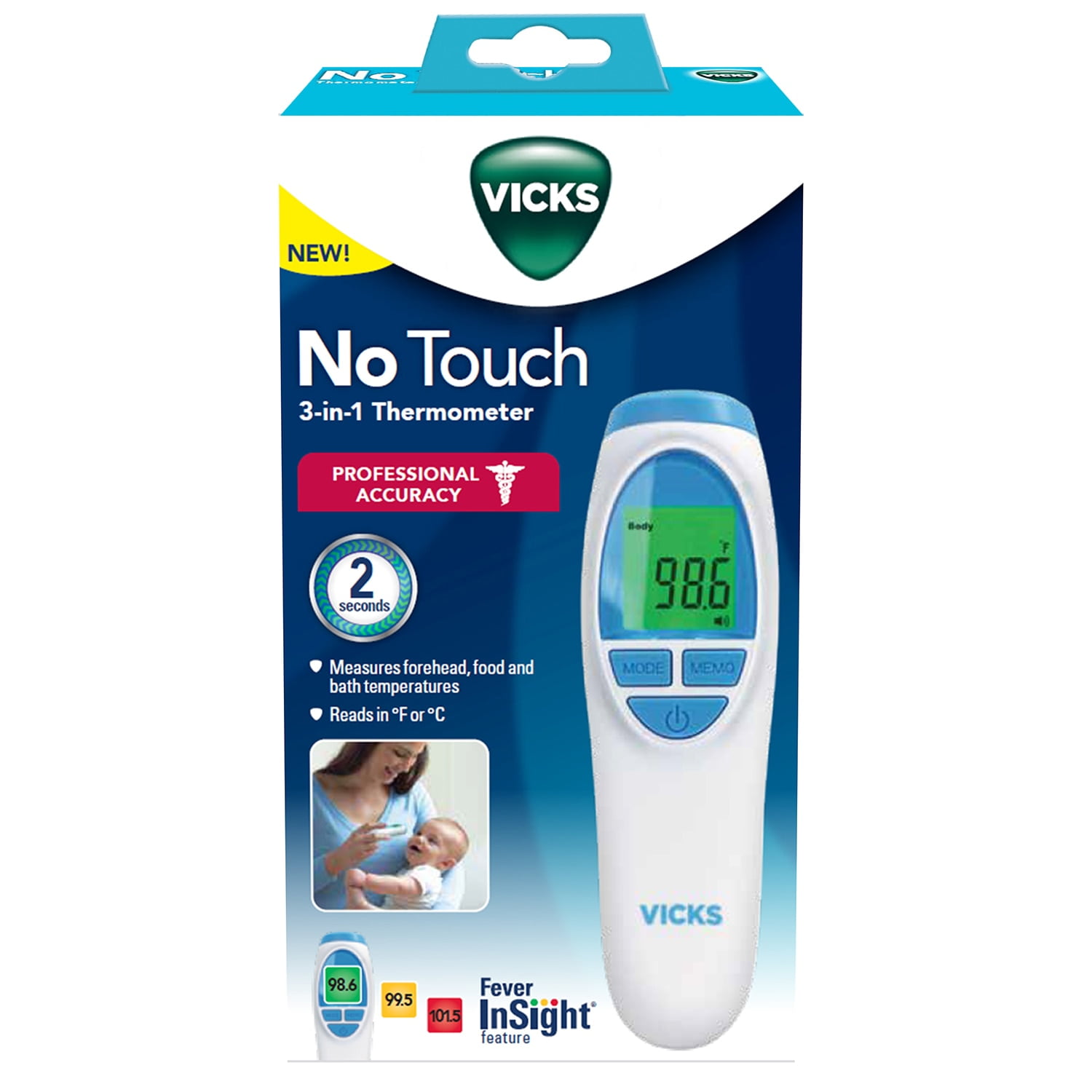 Vicks No Touch 3-in-1 Thermometer Measures Body Temperature, Food and Bath *EN