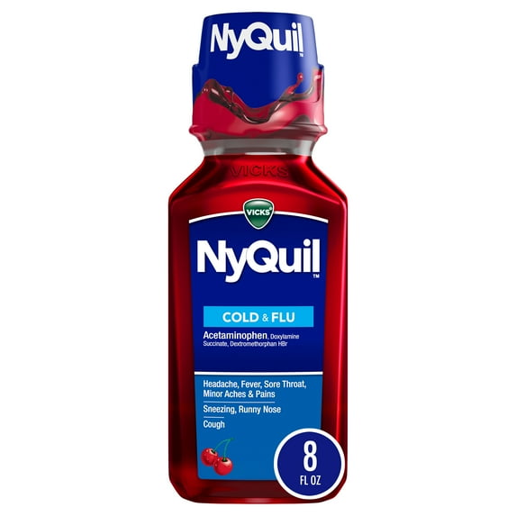 Vicks NyQuil Cherry Cold and Flu Medicine Liquid, 8 fl oz