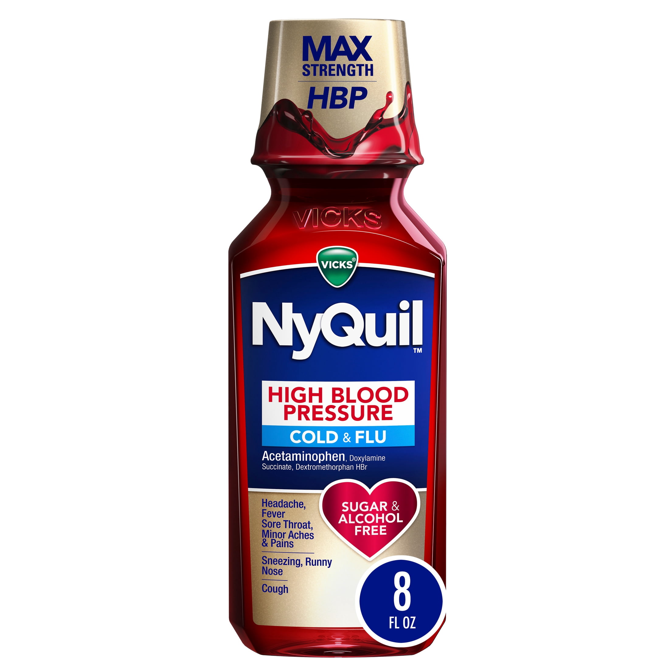Vicks NyQuil High Blood Pressure Cold & Flu, Liquid Medicine, 8 fl oz