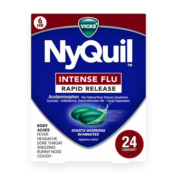 Vicks NyQuil Intense Flu Rapid Release LiquiCaps, Multi-Symptom Night, 24 Count