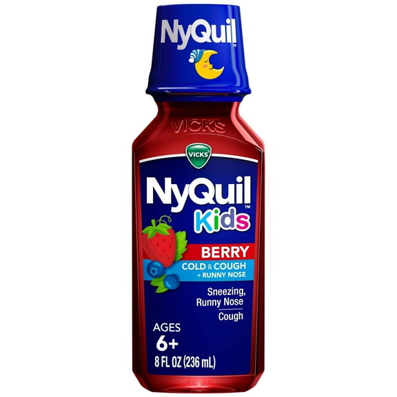 Vicks NyQuil Kids Cold and Cough Liquid, Cold Medicine for Children, Berry, 8 Fl oz