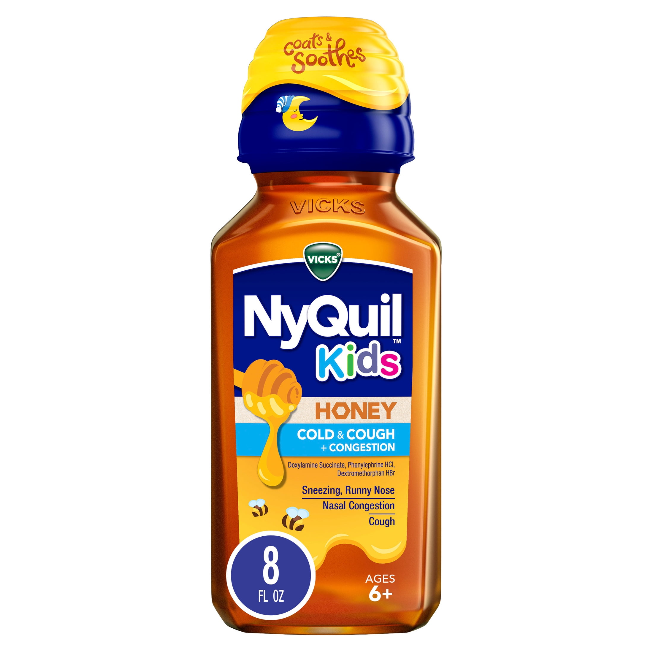 Vicks NyQuil Kids Honey Cold & Cough + Congestion Liquid Medicine, 8 fl oz