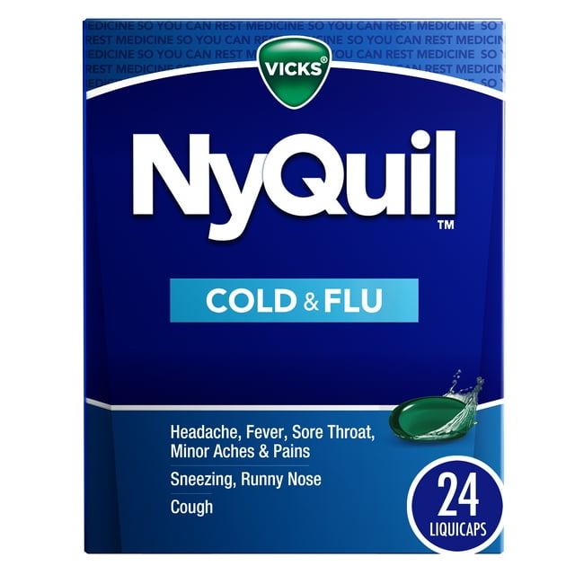 Vicks NyQuil Liquicaps, Nighttime Cold, Cough & Flu Medicine, Over-the-Counter Medicine, 24 Ct