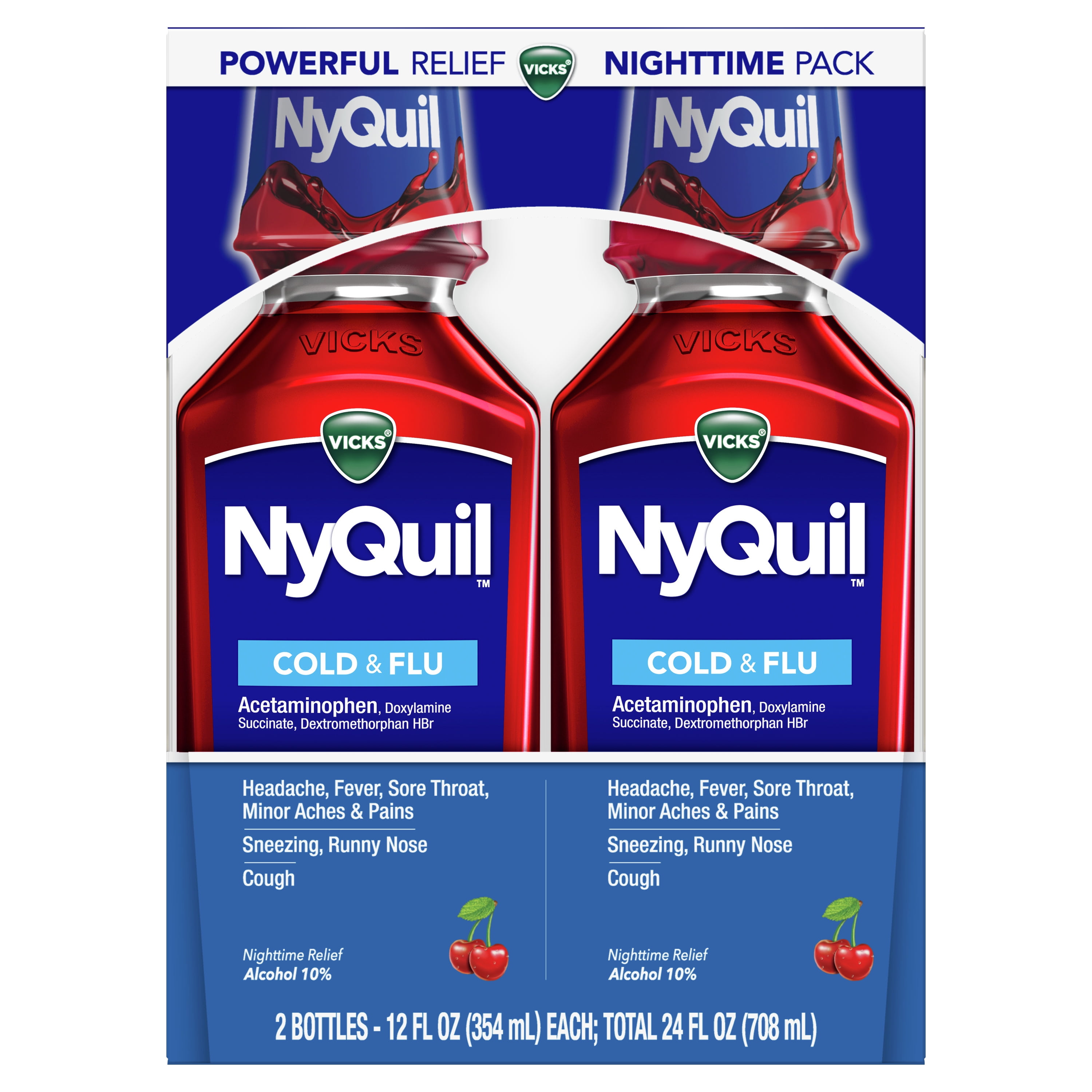 Vicks NyQuil Nighttime Cold, Cough & Flu Liquid Medicine, Overthe