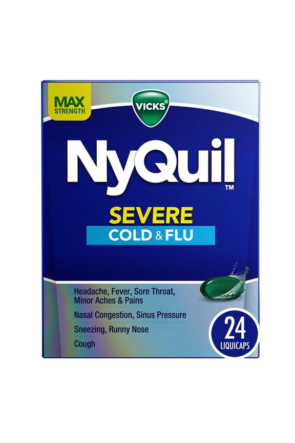 NyQuil Severe Cold & Flu Liquicaps, Nighttime Cold & Flu Medicine for Adults, 24 Count