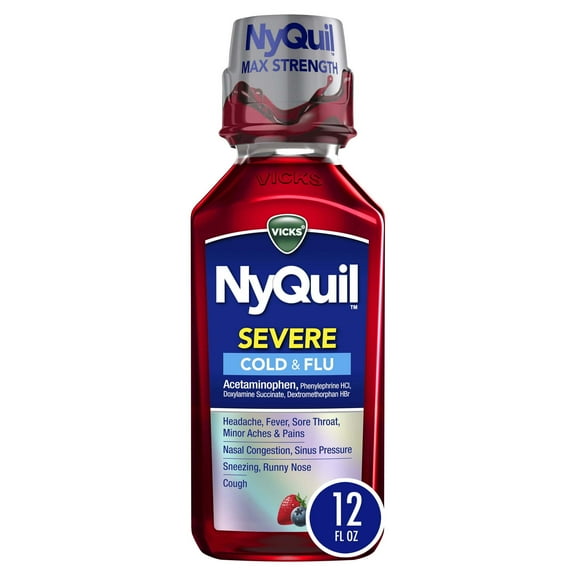 Vicks NyQuil Severe Cold and Flu Medicine, Liquid over-the-Counter Medicine, Berry, 12 oz