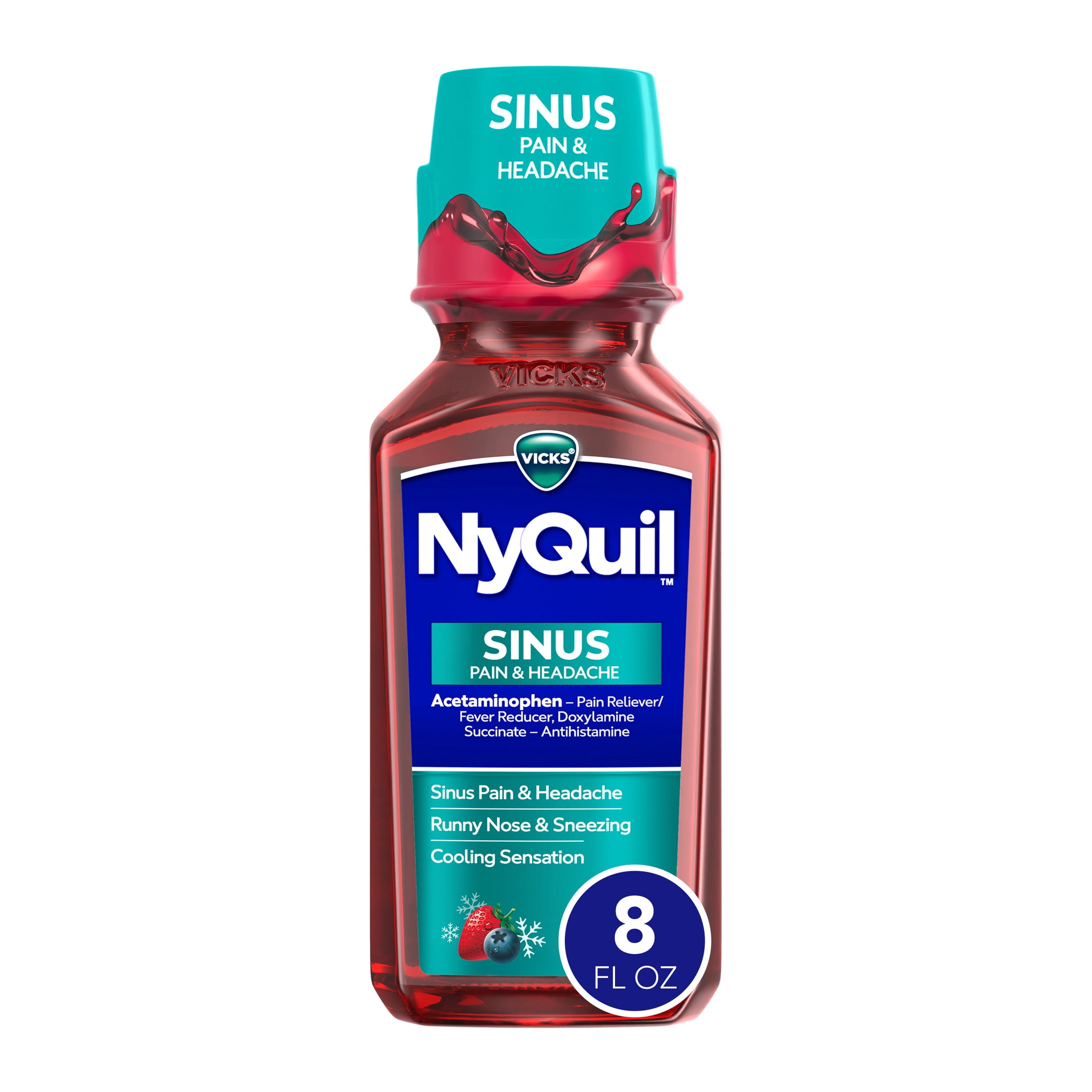 Vicks NyQuil Sinus Pain & Headache Liquid, Sinus Pain Medicine Night, 8 fl oz
