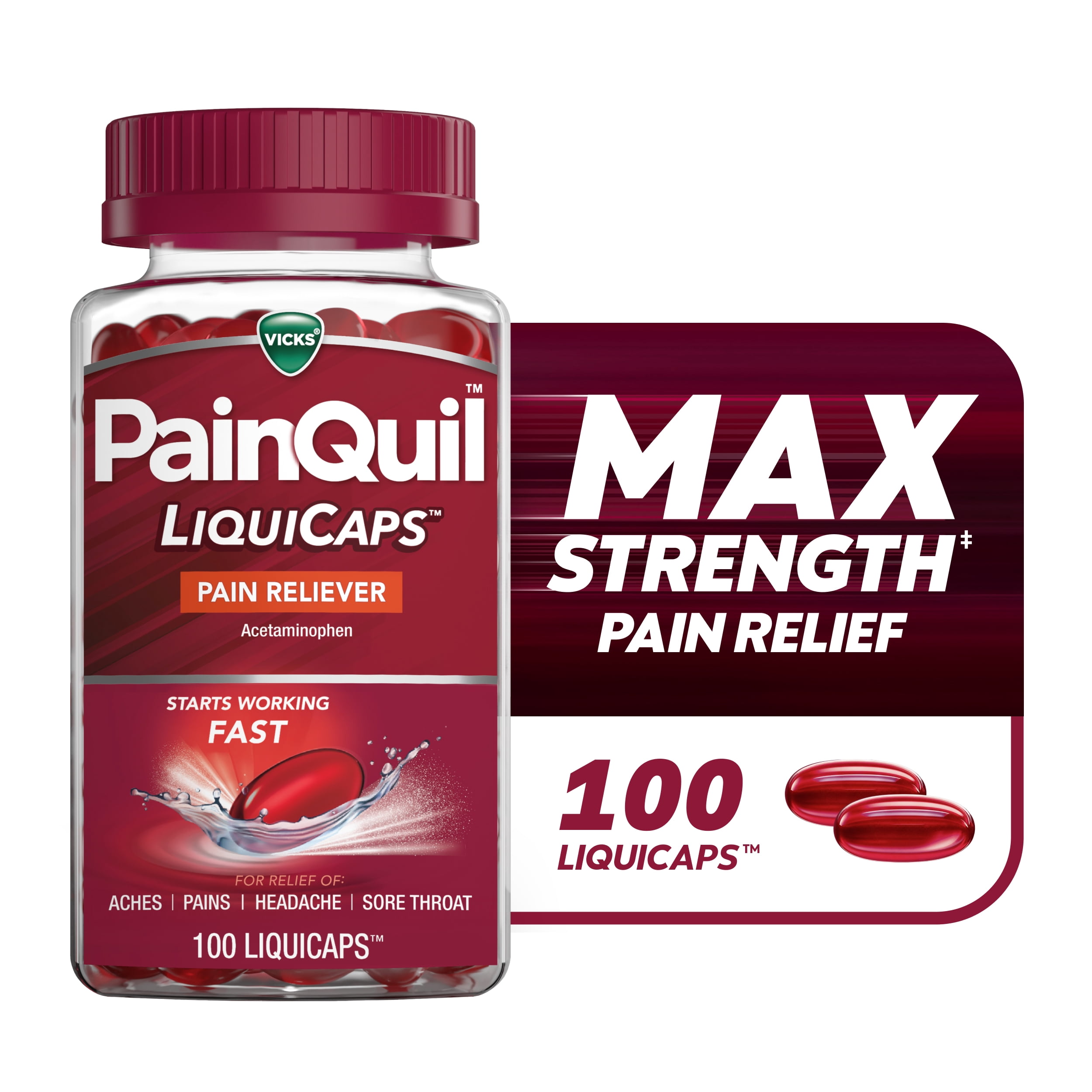 Vicks PainQuil Max Strength Pain Relief LiquiCaps Acetaminophen 1000mg 100 Count
