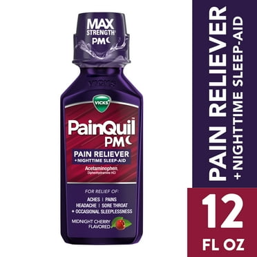 Vicks PainQuil PM Liquid Pain Reliever & Sleep Aid, Acetaminophen, Over-The-Counter Medicine, Cherry 12 fl oz