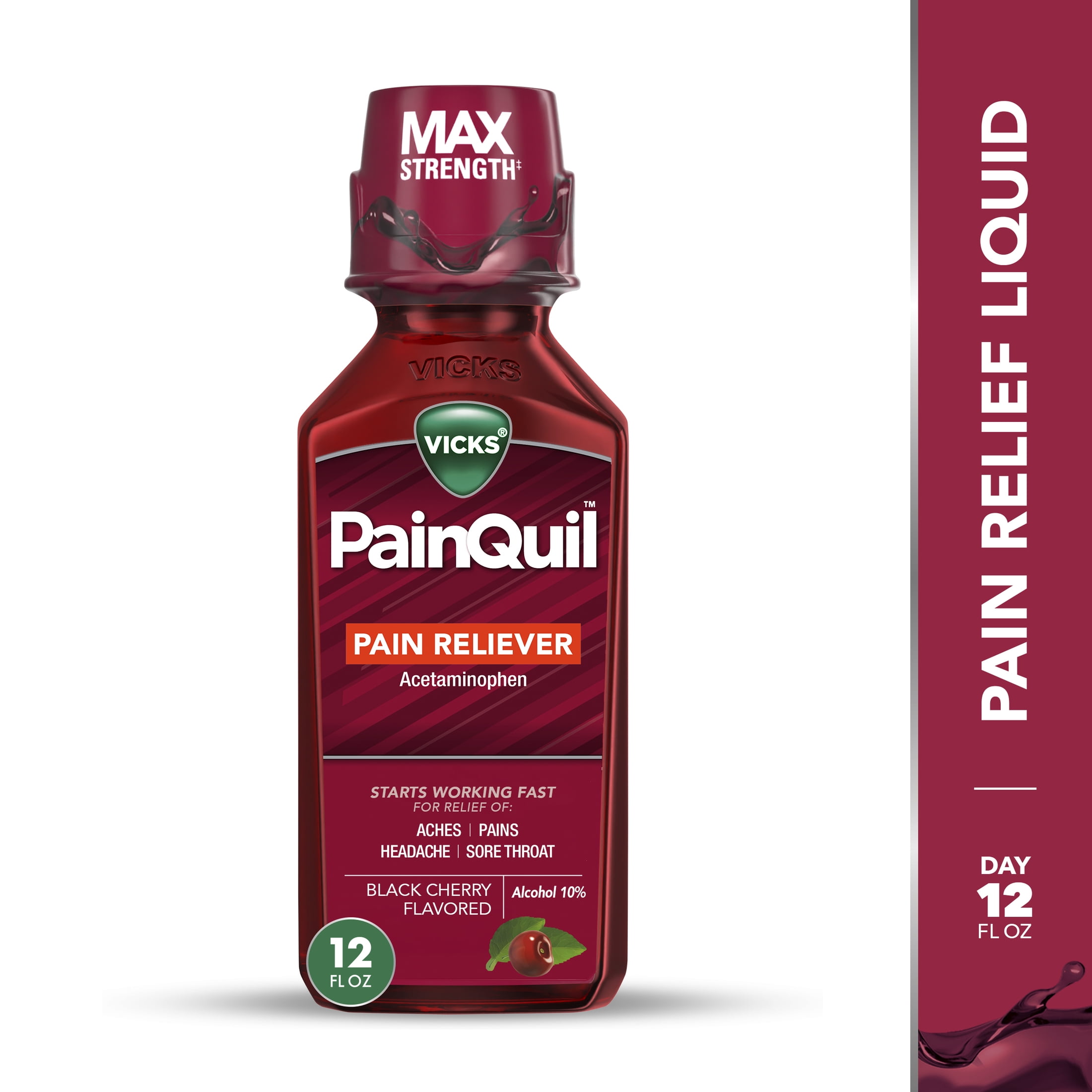 Vicks PainQuil Pain Relief Liquid, Acetaminophen Pain Reliever for Adults, 12 Fl oz