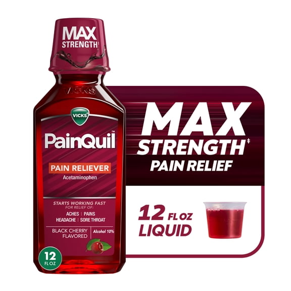 Vicks PainQuil Pain Relief Liquid, Acetaminophen 1000mg Pain Reliever, 12 fl oz