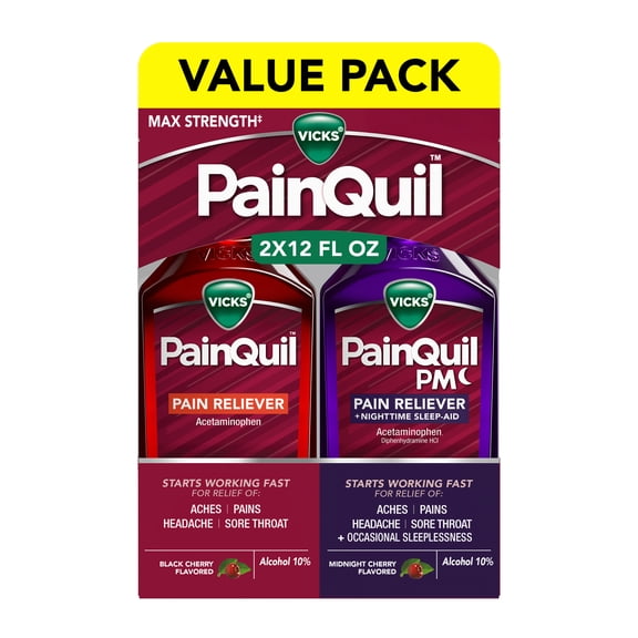 Vicks PainQuil Pain Relief Liquid Acetaminophen 1000mg Day/Night Combo 2x12 fl oz