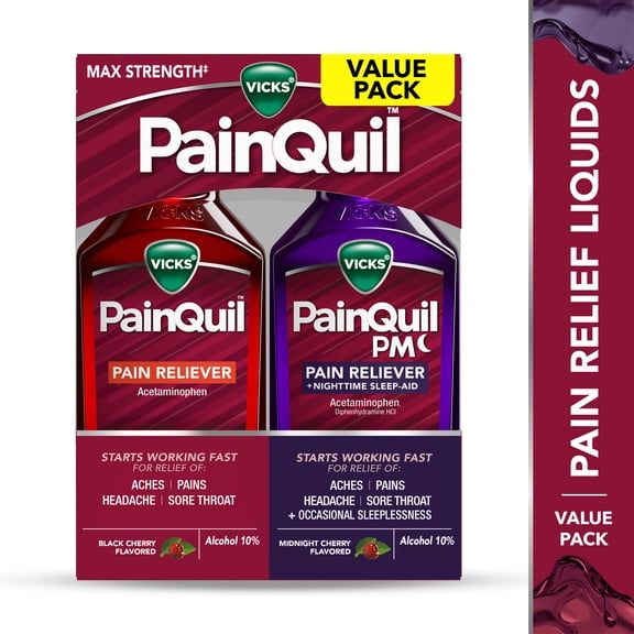 Vicks PainQuil Pain Relief Liquid Acetaminophen 1000mg Day/Night Combo 2x12oz