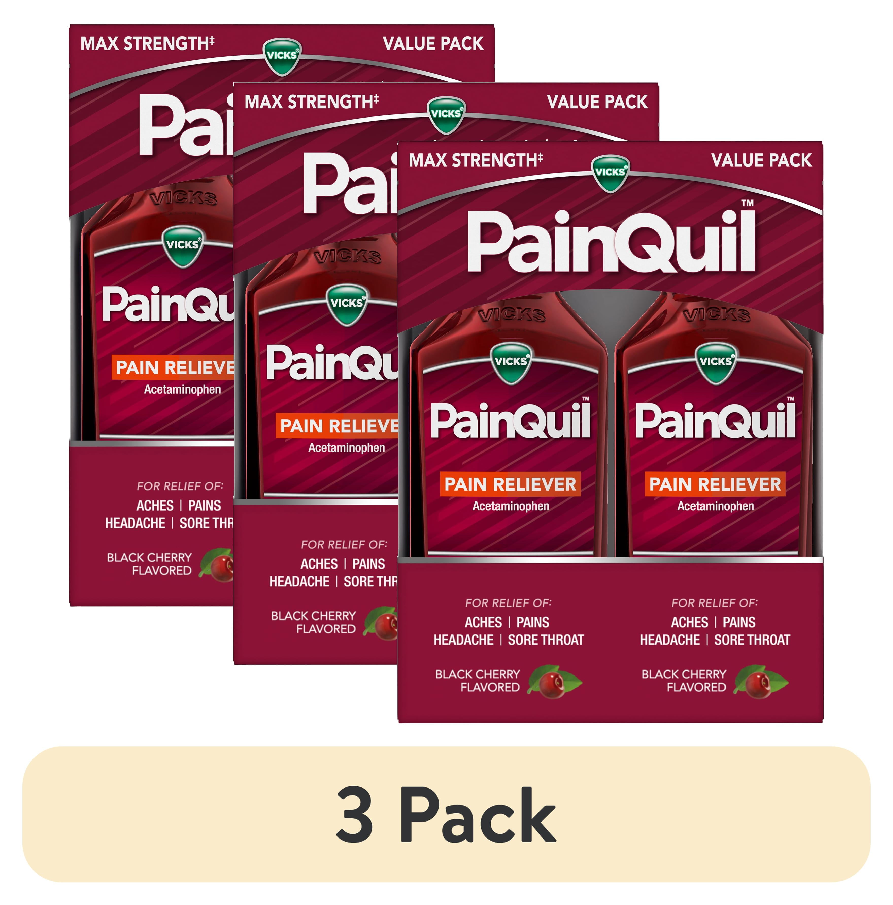 (3 pack) Vicks PainQuil Pain Relief Liquid, Acetaminophen Pain Reliever for Adults, 2x12 Fl oz