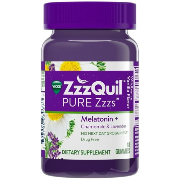 Vicks Pure Zzzs Melatonin Sleep Aid Gummies, Wildberry Vanilla, 48 ea (Pack of 2)