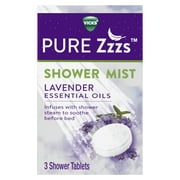 Vicks Pure Zzzs Shower Mist, 3 Shower Tablets, Aromatherapy Essential Oils with Lavender