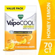 Vicks VapoCOOL Severe Menthol Sore Throat Drops, Honey Lemon Flavor, 70 Count
