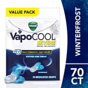 Vicks VapoCOOL Severe Medicated Sore Throat Drops, Menthol, Winterfrost Flavor, 70 Count