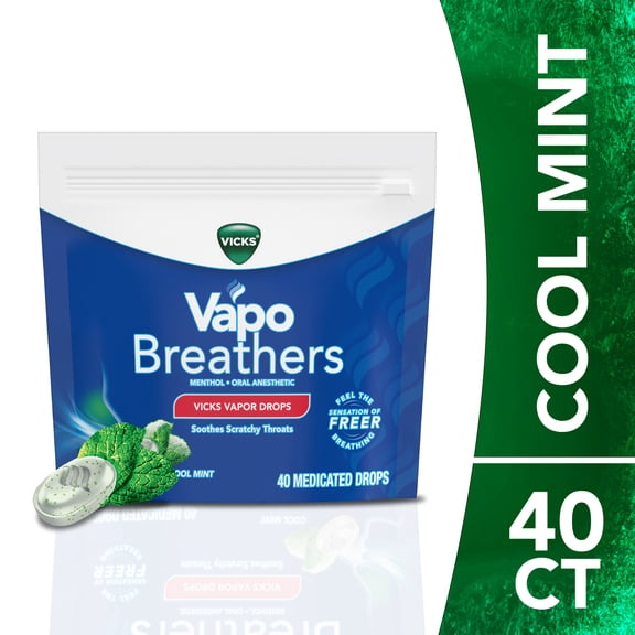 Vicks VapoBreathers, Drops for Scratchy and Sore Throats, Cool Mint Flavor, 40 count