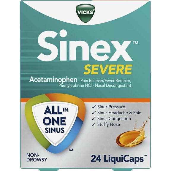 Vicks Sinex Daytime Congestion Pressure & Pain Liquid-Caps, 24ct, 6-Pack
