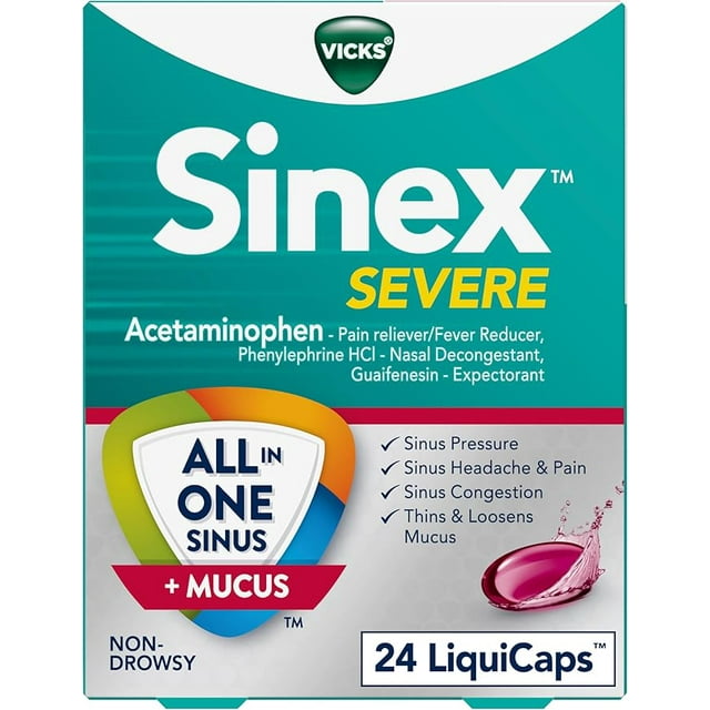 Vicks Sinex SEVERE, All-In-One Sinus + Mucus Relief, Non-Drowsy ...