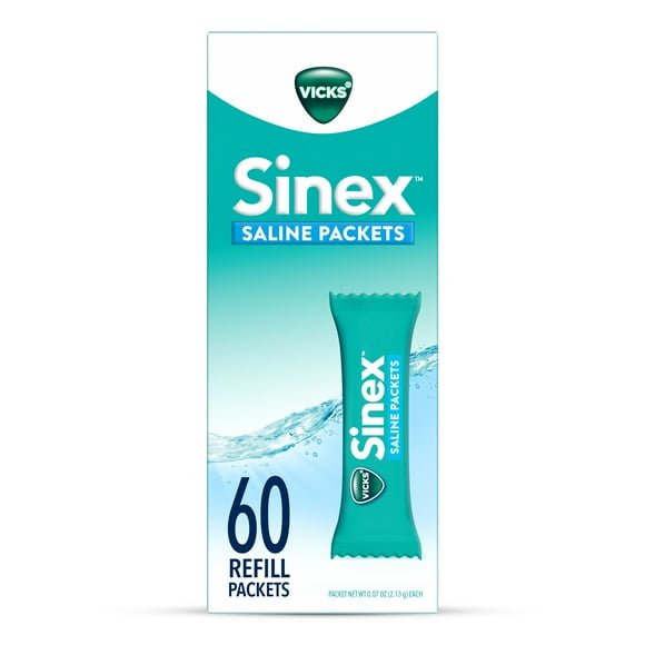 Vicks Sinex Saline Nasal Rinse Refill Packets, Nasal Decongestant for Sinus Relief, 60 Count