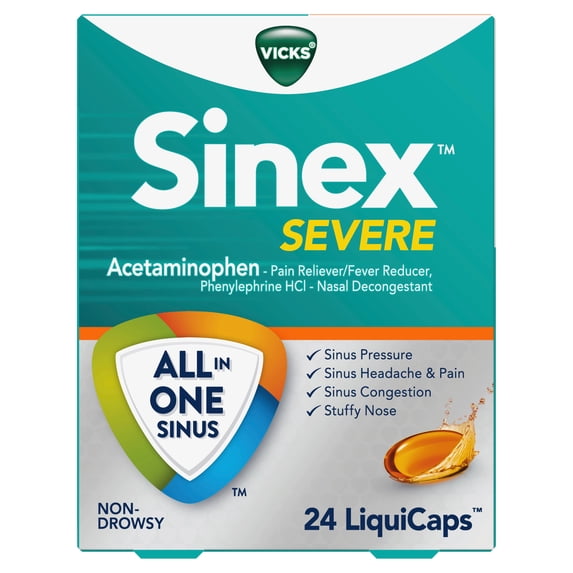 Vicks Sinex Severe Liquicaps, All-in-One, 24 Count