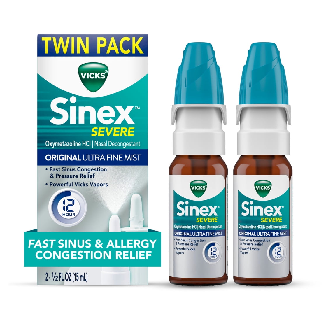 Vicks Sinex Severe Nasal Spray, Original Ultra Fine Mist, Decongestant Medicine, Sinus Relief, 265 Sprays, 2 Ct