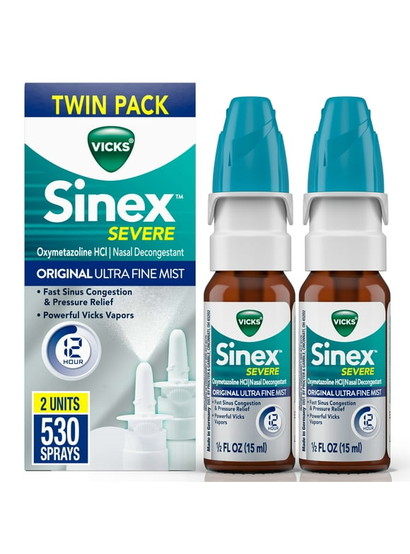Vicks Sinex Severe Nasal Spray, Original Ultra Fine Mist, Decongestant Medicine, Sinus Relief, 265 Sprays, 2 Ct