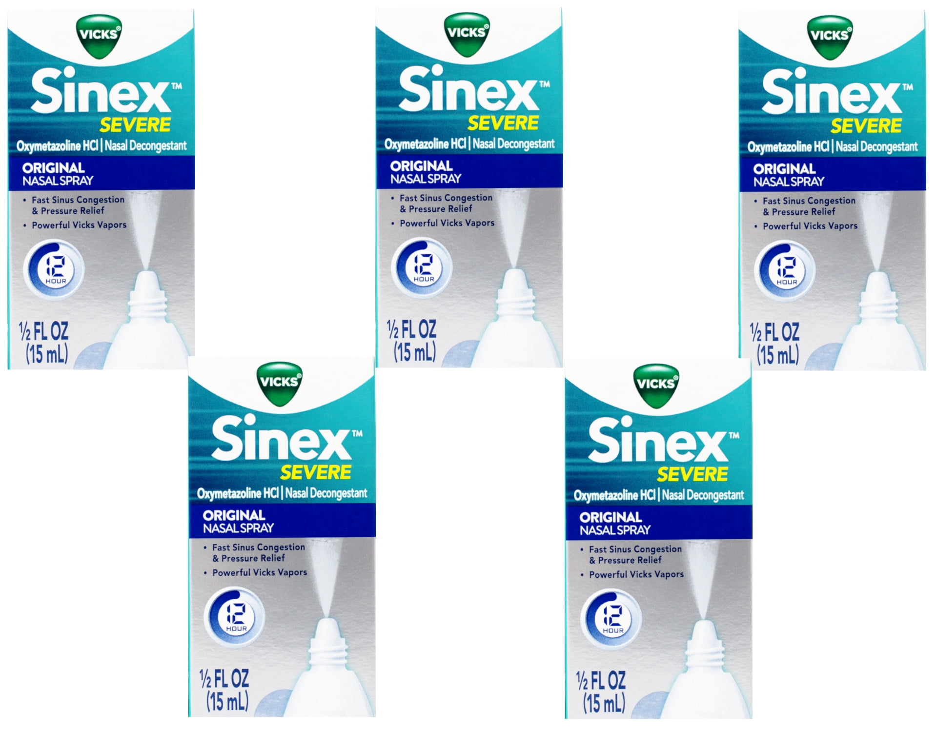 Vicks Sinex Severe Original Nasal Spray Congestion Relief, 0.50 fl oz - 5 Pack