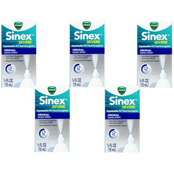Vicks Sinex Severe Original Nasal Spray Congestion Relief, 0.50 fl oz - 5 Pack