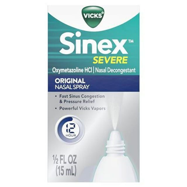 Vicks Sinex Severe Original Nasal Spray, Decongestant Medicine, Relief from Stuffy Nose due to Cold or Allergy, & Nasal Congestion, Sinus Pressure Relief, 0.5 fl oz