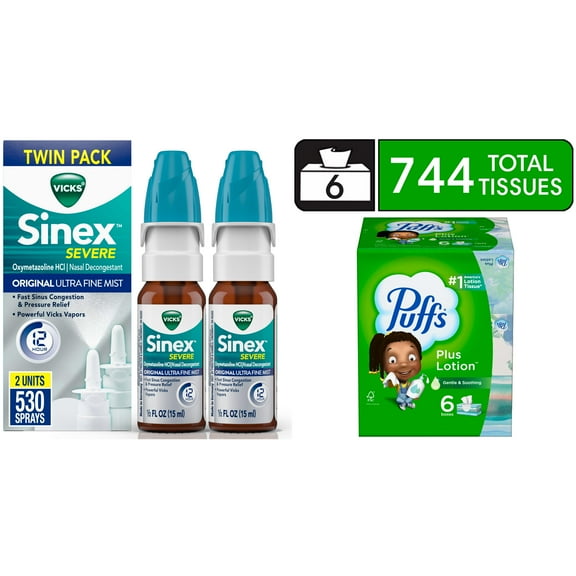 Vicks Sinex Severe Twin Pack & Puffs Plus Lotion 6 Family Boxes