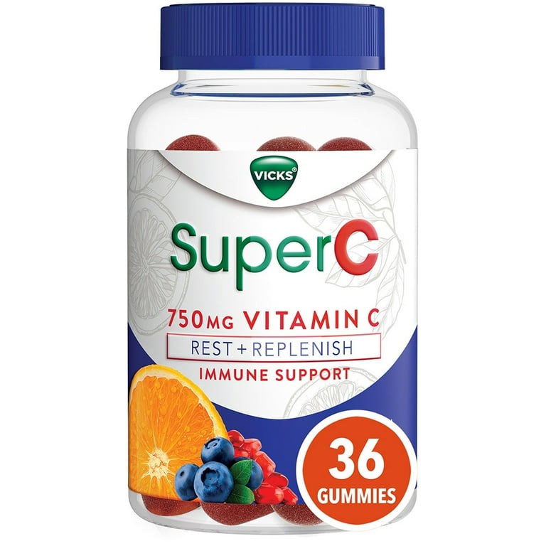 Vicks Super C 750mg Vitamin C, Zinc, Cold Prevention, Rest