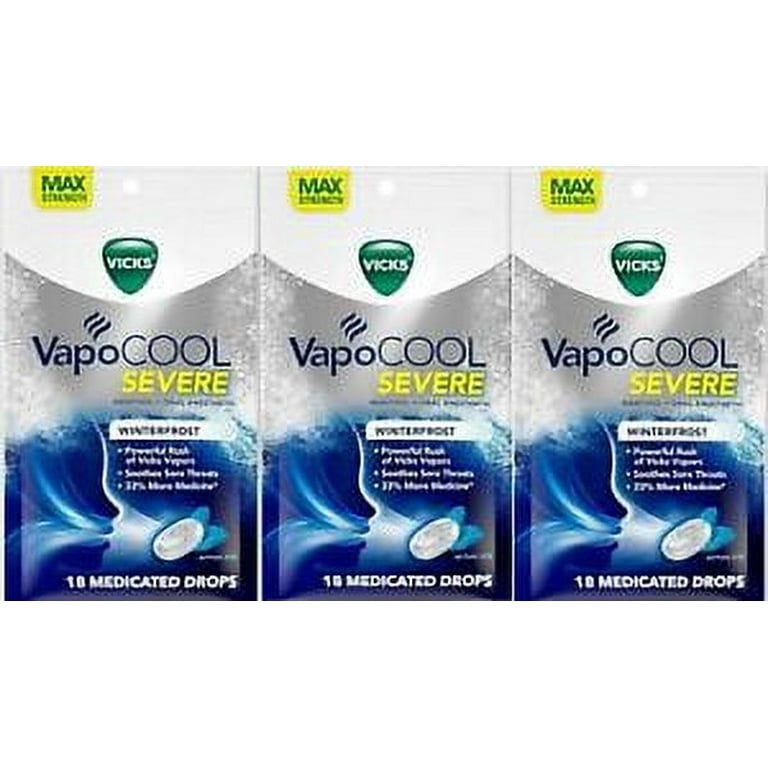 Vicks VapoCOOL SEVERE Medicated Sore Throat Drops, Fast-Acting