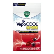 Vicks Vapo Cool Severe Menthol Drops, Cold Medicine for Sore Throat Remedy, Cherry, 45 Count