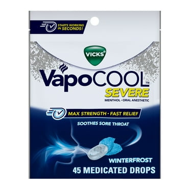 Vicks Vapocool Severe Medicated Sore Throat Drops, Menthol, Winterfrost Flavor, 45 Ct