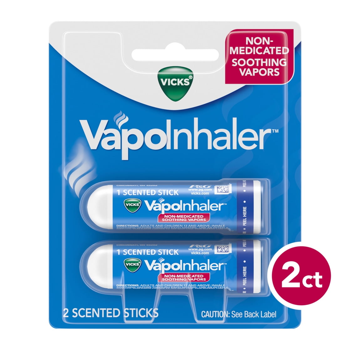 Vicks Vapo Inhaler, Soothing Non-Medicated Vapor Inhaler with Menthol Scent, 2 Count