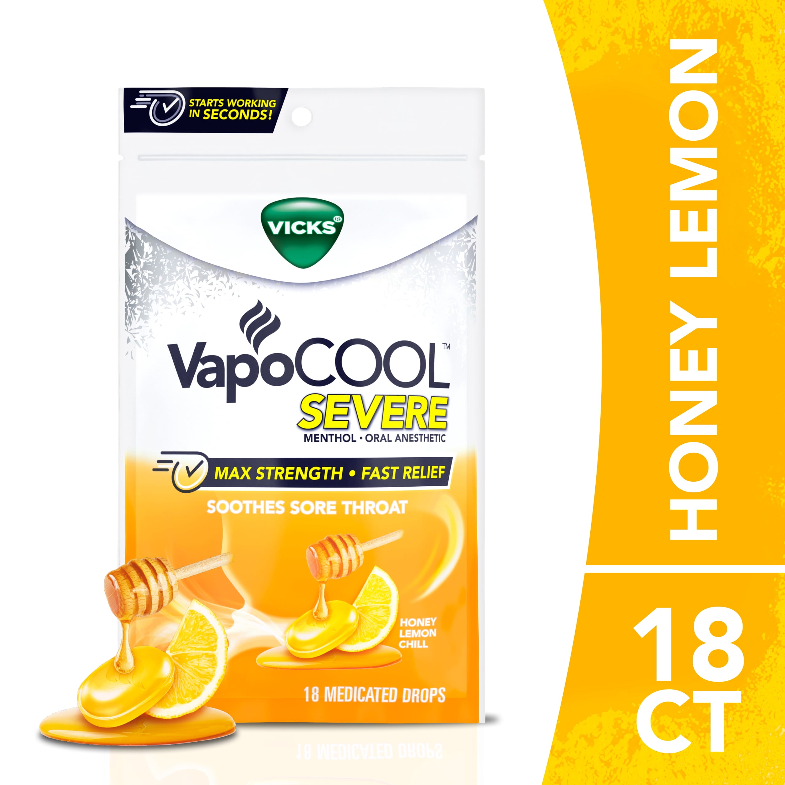 Vicks Vapo Cool Severe Menthol Sore Throat Drops for Sore Throat due to Cough, Honey Lemon, 18 Count HSA/FSA Eligible - Walmart.com Vicks Vapo Cool Severe Menthol Sore Throat Drops for Sore Throat due to Cough, Honey Lemon, 18 Count HSA/FSA Eligible - Walmart.com