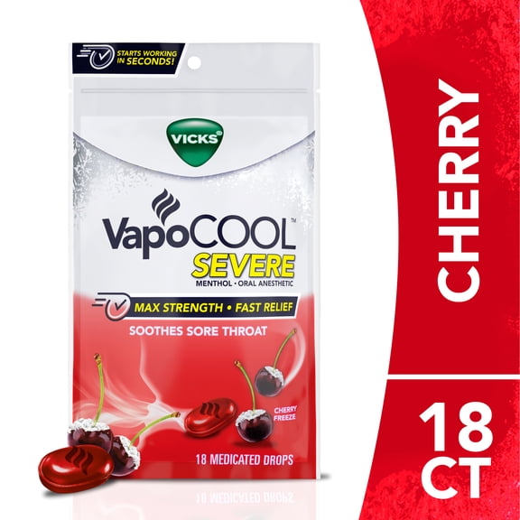 Vicks VapoCool Medicated Drops Cherry Freeze Flavor, 18 Count