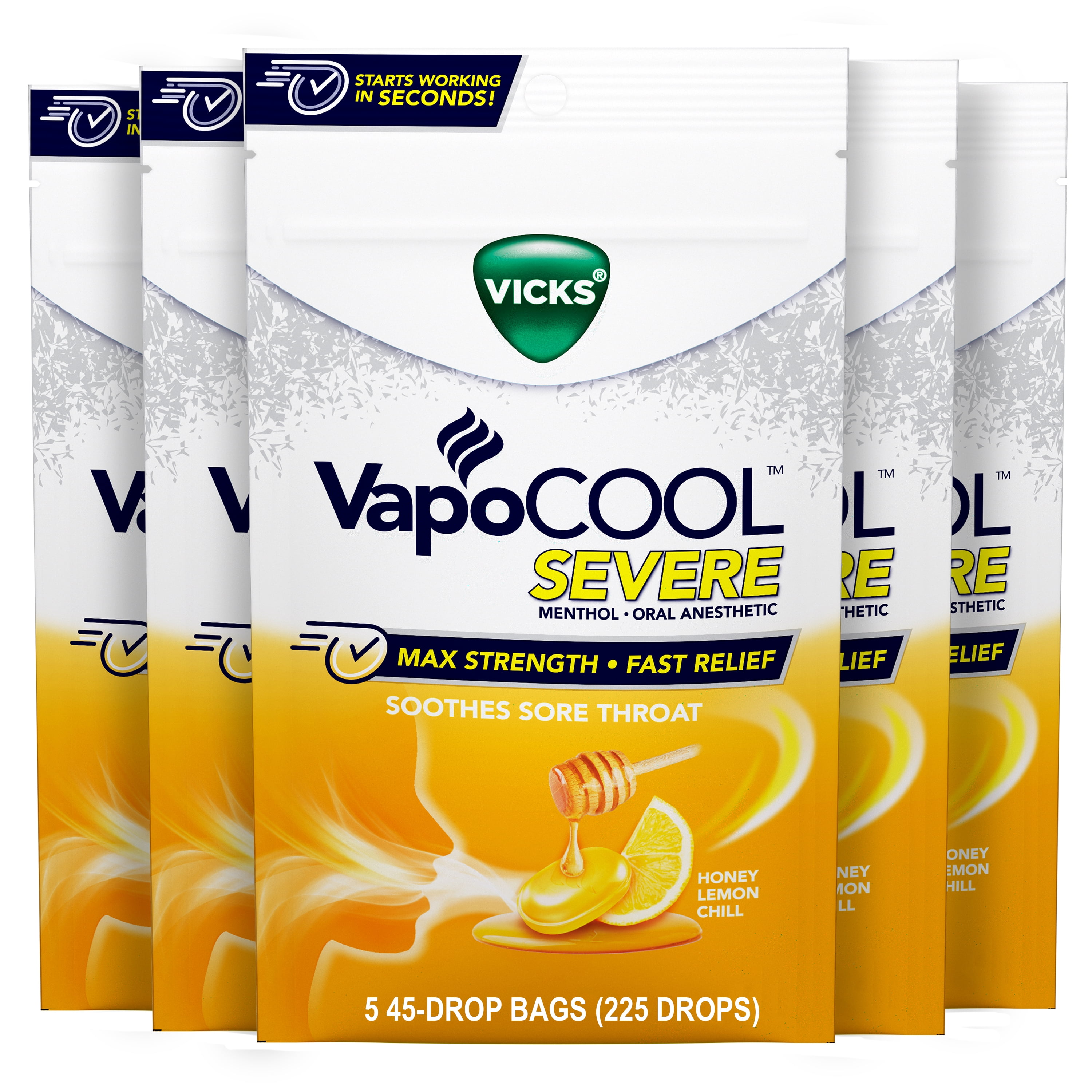 Vicks VapoCool Severe, Medicated Drops, Menthol Soothes Sore Throat Pain Caused by Cough, Honey