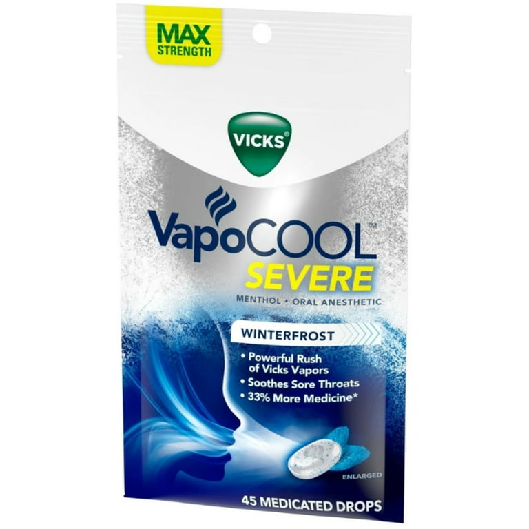 Vicks Vapocool Severe Medicated Sore Throat Drops, Menthol, Winterfrost  Flavor, 45 Ct 