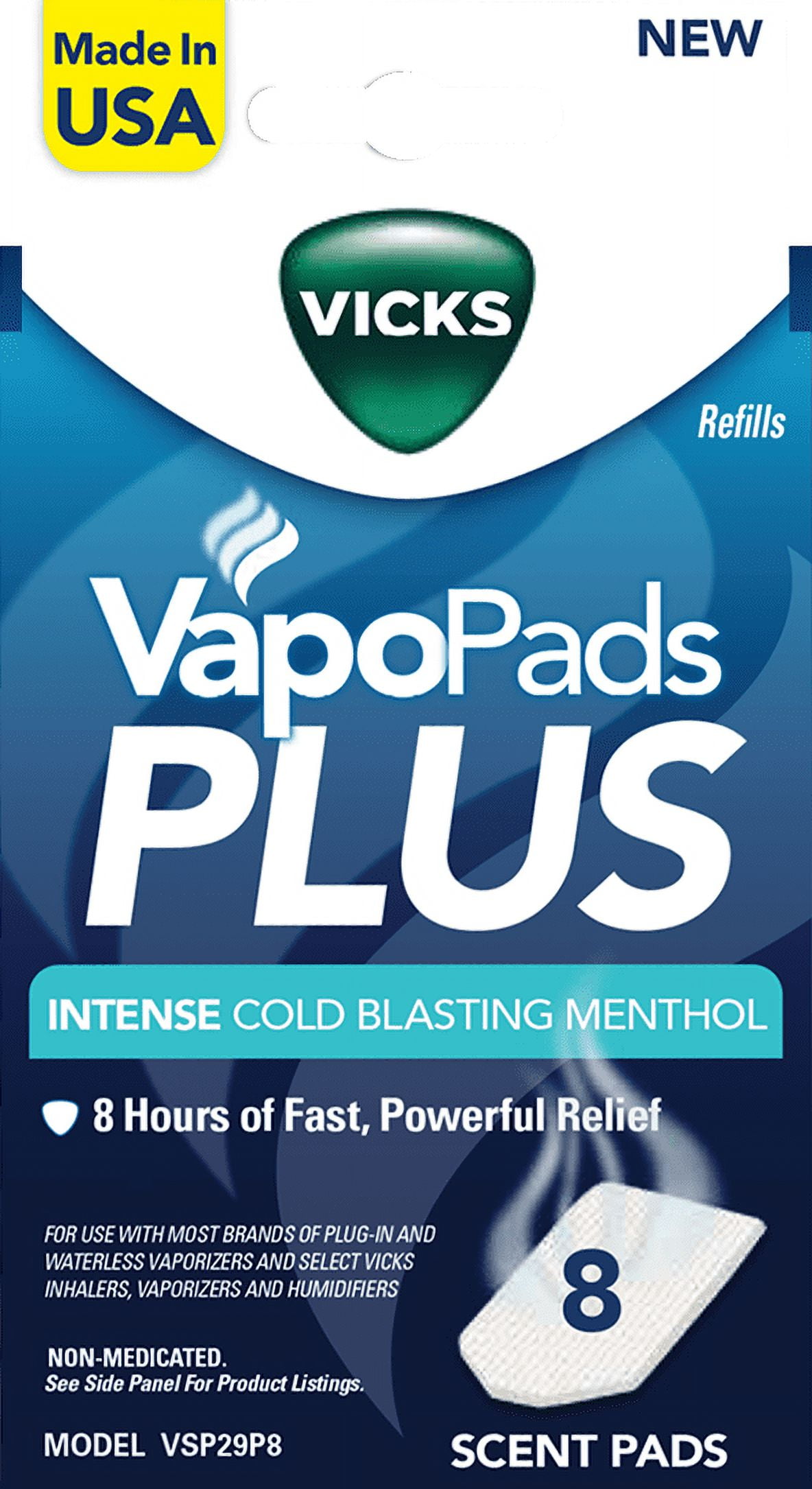 Vicks VapoPads Plus Intense Cold Blasting Menthol, 8 Pads, For Cold